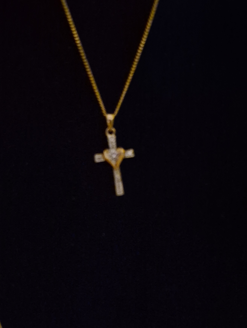 Gold Cross Pendant Necklace with Heart Accent - Women's Jewelry